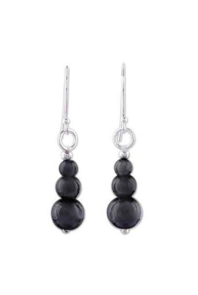 Black onyx 3 size beaded ear ring